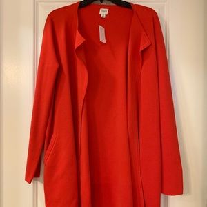 J Crew red open cardigan